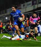 22 September 2018; James Lowe of Leinster beats the tackle by Sean Kennedy of Edinburgh during the Guinness PRO14 Round 4 match between Leinster and Edinburgh at the RDS Arena in Dublin.  Photo by Ramsey Cardy/Sportsfile