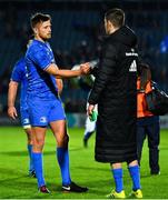 22 September 2018; Ross Byrne of Leinster shakes hands with Jonathan Sexton, right, following the Guinness PRO14 Round 4 match between Leinster and Edinburgh at the RDS Arena in Dublin. Photo by Ramsey Cardy/Sportsfile