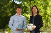 24 September 2018; Kildare footballer Jimmy Hyland is presented with his EirGrid U20 GAA Football All-Ireland Championship Player of The Year award by Valerie Hedin, External Communications Manager at EirGrid, at The Oval, Shelbourne Road, Ballsbridge, in Dublin. Photo by Piaras Ó Mídheach/Sportsfile