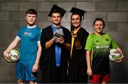 24 September 2018; In attendance, from left, Conor Kane of Maynooth University, Daire O'Connor of UCD, Niamh Farrelly of DCU and Megan Smyth-Lynch of IT Carlow during the Rustlers Third Level Season Launch at Campus Conference Centre, in FAI HQ, Dublin. Photo by David Fitzgerald/Sportsfile