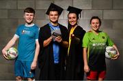 24 September 2018; In attendance, from left, Conor Kane of Maynooth University, Daire O'Connor of UCD, Niamh Farrelly of DCU and Megan Smyth-Lynch of IT Carlow during the Rustlers Third Level Season Launch at Campus Conference Centre, in FAI HQ, Dublin. Photo by David Fitzgerald/Sportsfile
