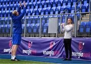 24 September 2018; Head coach Leo Cullen, left, and Dublin footballer Jonny Cooper during Leinster Rugby Squad Training at Energia Park in Dublin. Photo by Sam Barnes/Sportsfile