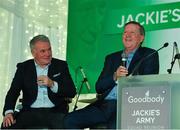 24 September 2018; Former Republic of Ireland players Ronnie Whelan, right, and Ray Houghton speaking with George Hamilton during the Goodbody Jackie's Army Squad Reunion at The K Club, Straffan, in Co. Kildare. Photo by Eóin Noonan/Sportsfile