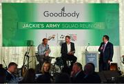 24 September 2018; Former Republic of Ireland players Terry Phelan, left, and Jason McAteer speaking to George Hamilton during the Goodbody Jackie's Army Squad Reunion at The K Club, Straffan, in Co. Kildare. Photo by Eóin Noonan/Sportsfile
