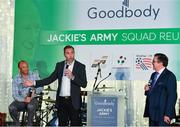24 September 2018; Former Republic of Ireland players Jason McAteer, centre, and Terry Phelan, left, speaking to George Hamilton during the Goodbody Jackie's Army Squad Reunion at The K Club, Straffan, in Co. Kildare. Photo by Eóin Noonan/Sportsfile