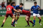 8 September 2018; Brian Deeny of Leinster in action against Padraig McCarthy, right, and Harry Benner of Munster during the U19 Interprovincial Championship match between Leinster and Munster at Energia Park in Dublin. Photo by Piaras Ó Mídheach/Sportsfile