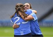 9 September 2018; Dublin's Kathryn Kantounia, right, and Laura Walsh celebrate after the Liberty Insurance All-Ireland Premier Junior Camogie Championship Final match between Dublin and Kerry at Croke Park in Dublin. Photo by Piaras Ó Mídheach/Sportsfile