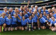 9 September 2018; Dublin players celebrate with the Kathleen Mills Cup after the Liberty Insurance All-Ireland Premier Junior Camogie Championship Final match between Dublin and Kerry at Croke Park in Dublin. Photo by Piaras Ó Mídheach/Sportsfile