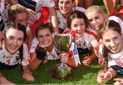9 September 2018; Cork captain Sarah Harrington and her team mates celebrate with the Jack McGrath Cup after the Liberty Insurance All-Ireland Intermediate Camogie Championship Final match between Cork and Down at Croke Park in Dublin. Photo by Piaras Ó Mídheach/Sportsfile
