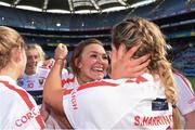 9 September 2018; Cork's Katie Barry, left, and Sarah Harrington celebrate after the Liberty Insurance All-Ireland Intermediate Camogie Championship Final match between Cork and Down at Croke Park in Dublin. Photo by Piaras Ó Mídheach/Sportsfile