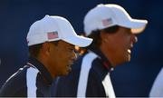 25 September 2018; Tiger Woods, left, and Phil Mickelson of USA during a practice round ahead of the Ryder Cup 2018 Matches at Le Golf National in Paris, France. Photo by Ramsey Cardy/Sportsfile