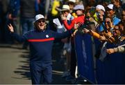 25 September 2018; Actor Kurt Russell of USA makes his way to the 1st tee box during the Celebrity Matches prior to the Ryder Cup 2018 Matches at Le Golf National in Paris, France. Photo by Ramsey Cardy/Sportsfile