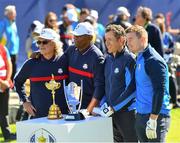 25 September 2018; Actor Kurt Russell, left, and Actor Samuel L. Jackson of USA alongside comedian Dany Boon, second from right, and former Ireland and Leinster centre Brian O'Driscoll prior to the Celebrity Matches prior to the Ryder Cup 2018 Matches at Le Golf National in Paris, France. Photo by Ramsey Cardy/Sportsfile