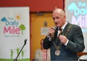 25 September 2018; Lord Mayor of Dublin Nial Ring speaking during the The Daily Mile Media Day at Scoil Muire Gan Smal in Inchicore, Dublin. Photo by Seb Daly/Sportsfile