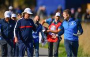 25 September 2018; Former Ireland and Leinster centre Brian O'Driscoll, right, in conversation with actor Kurt Russell of USA during the Celebrity Matches prior to the Ryder Cup 2018 Matches at Le Golf National in Paris, France. Photo by Ramsey Cardy/Sportsfile