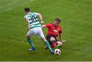 25 September 2018; Robbie Keane of Republic of Ireland & Celtic Legends is tackled by Gary Neville of Manchester United Legends during the Liam Miller Memorial match between Manchester United Legends and Republic of Ireland & Celtic Legends at Páirc Uí Chaoimh in Cork. Photo by David Fitzgerald/Sportsfile