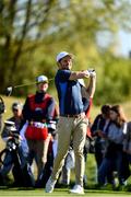 25 September 2018; Aactor Jamie Dornan of Europe plays a tee shot on the 6th  during the Celebrity Matches prior to the Ryder Cup 2018 Matches at Le Golf National in Paris, France. Photo by Ramsey Cardy/Sportsfile