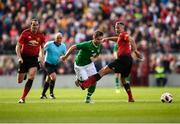 25 September 2018; Kevin Doyle of Republic of Ireland & Celtic Legends in action against John O'Shea, left, and Ryan Giggs of Manchester United Legends during the Liam Miller Memorial match between Manchester United Legends and Republic of Ireland & Celtic Legends at Páirc Uí Chaoimh in Cork. Photo by Stephen McCarthy/Sportsfile