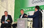 24 September 2018; Former Republic of Ireland players Packie Boner and David O'Leary speaking to George Hamilton during the Goodbody Jackie's Army Squad Reunion at The K Club, Straffan, in Co. Kildare. Photo by Eóin Noonan/Sportsfile