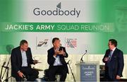 24 September 2018; Former Republic of Ireland players Packie Boner and David O'Leary speaking to George Hamilton during the Goodbody Jackie's Army Squad Reunion at The K Club, Straffan, in Co. Kildare. Photo by Eóin Noonan/Sportsfile