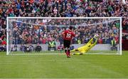 25 September 2018; David Forde of Republic of Ireland & Celtic Legends saves a penalty from Roy Keane of Manchester United Legends during the Liam Miller Memorial match between Manchester United Legends and Republic of Ireland & Celtic Legends at Páirc Uí Chaoimh in Cork. Photo by Stephen McCarthy/Sportsfile