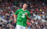 25 September 2018; Ian Harte of Republic of Ireland & Celtic Legends reacts after missing a penalty in a shoot-out during the Liam Miller Memorial match between Manchester United Legends and Republic of Ireland & Celtic Legends at Páirc Uí Chaoimh in Cork. Photo by David Fitzgerald/Sportsfile