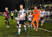 25 September 2018; Dundalk captain Chris Shields leads his side out prior to the SSE Airtricity League Premier Division match between Dundalk and Derry City at Oriel Park in Dundalk, Co Louth. Photo by Seb Daly/Sportsfile