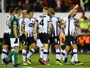 25 September 2018; Daniel Cleary of Dundalk, right, celebrates after scoring his side's first goal during the SSE Airtricity League Premier Division match between Dundalk and Derry City at Oriel Park in Dundalk, Co Louth. Photo by Seb Daly/Sportsfile