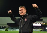25 September 2018; Dundalk manager Stephen Kenny celebrates following his side's victory during the SSE Airtricity League Premier Division match between Dundalk and Derry City at Oriel Park in Dundalk, Co Louth. Photo by Seb Daly/Sportsfile