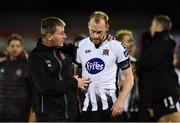 25 September 2018; Dundalk manager Stephen Kenny and Chris Shields following their side's victory during the SSE Airtricity League Premier Division match between Dundalk and Derry City at Oriel Park in Dundalk, Co Louth. Photo by Seb Daly/Sportsfile