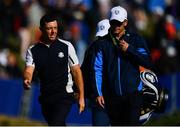 26 September 2018; Rory McIlroy of Europe in conversation with Europe vice-captain Luke Donald during a practice round prior to the Ryder Cup 2018 Matches at Le Golf National in Paris, France. Photo by Ramsey Cardy/Sportsfile