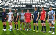 26 September 2018; In attendance during the 2018/19 Heineken Champions Cup and Challenge Cup launch are, from left, Luke Hamilton of Edinburgh, Jordi Murphy of Ulster, Callum Gibbins of Glasgow Warriors, Jarrad Butler of Connacht, Ken Owens of Scarlets, Jonathan Sexton of Leinster, Peter O’Mahony of Munster and Ellis Jenkins of Cardiff Blues at the Aviva Stadium in Dublin. Photo by Sam Barnes/Sportsfile