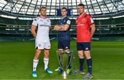 26 September 2018; In attendance during the 2018/19 Heineken Champions Cup and Challenge Cup launch are, from left, Jordi Murphy of Ulster, Jonathan Sexton of Leinster and Peter O’Mahony of Munster at the Aviva Stadium in Dublin. Photo by Sam Barnes/Sportsfile