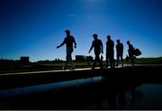 26 September 2018; Dustin Johnson of USA, left, walks off the 18th green following a practice round ahead of the Ryder Cup 2018 Matches at Le Golf National in Paris, France. Photo by Ramsey Cardy/Sportsfile