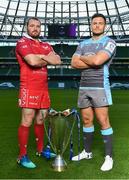 26 September 2018; In attendance during the 2018/19 Heineken Champions Cup and Challenge Cup launch are Ken Owens of Scarlets, left, and Ellis Jenkins of Cardiff Blues at the Aviva Stadium in Dublin. Photo by Sam Barnes/Sportsfile