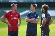 26 September 2018; In attendance during the 2018/19 Heineken Champions Cup and Challenge Cup launch are, from left, Peter O’Mahony of Munster, Jonathan Sexton of Leinster and Callum Gibbins of Glasgow Warriors at the Aviva Stadium in Dublin. Photo by Sam Barnes/Sportsfile