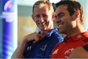 26 September 2018; Leinster head coach Leo Cullen, left, and Munster head coach Johann Van Graan during the 2018/19 Heineken Champions Cup and Challenge Cup launch at the Aviva Stadium in Dublin. Photo by Sam Barnes/Sportsfile