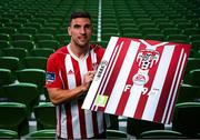 26 September 2018; Gavin Peers of Derry City FC at the launch of the FIFA 19 SSE Airtricity League Club Packs, in the Aviva Stadium, available from https://www.easports.com/uk/fifa/club-packs when the game launches this Friday 28th September! Featuring the individual club crest of all 10 Premier Division teams, €1 will be donated to the Liam Miller fund for every free sleeve download from Friday 28th September – Friday 5th October. Photo by Stephen McCarthy/Sportsfile