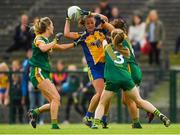 25 August 2018; Jenny Higgins of Roscommon in action against Meath players, from left, Kate Byrne, Orlagh Lally, and Katie Newe during the TG4 All-Ireland Ladies Football Intermediate Championship Semi-Final match between Meath and Roscommon at Dr Hyde Park in Roscommon. Photo by Piaras Ó Mídheach/Sportsfile