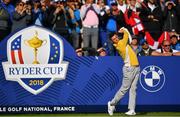 27 September 2018; Rory McIlroy of Europe takes a tee shot from the 10th tee box during a practice round prior to the Ryder Cup 2018 Matches at Le Golf National in Paris, France. Photo by Ramsey Cardy/Sportsfile