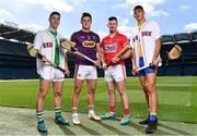 27 September 2018; The Fenway Hurling Classic 2018 will see All-Ireland hurling champions Limerick, reigning holders of the Players' Champions Cup Clare, and new contenders Cork and Wexford competing in the Super 11s format tournament. The tournament takes place on Sunday November 18th, at the iconic Fenway Park, home of the Boston Red Sox. Pictured are, from left, Seán Finn of Limerick, Lee Chin of Wexford, Patrick Horgan of Cork and Peter Duggan of Clare during the Fenway Hurling Classic 2018 Launch at Croke Park in Dublin. Photo by Seb Daly/Sportsfile