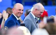 27 September 2018; Europe captain Thomas Bjørn, left, and USA captain Jim Furyk arrive prior to the Opening Ceremony prior to the Ryder Cup 2018 Matches at Le Golf National in Paris, France. Photo by Ramsey Cardy/Sportsfile
