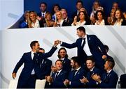 27 September 2018; Thorbjørn Olesen, left, and Rory McIlroy of Europe during the Opening Ceremony prior to the Ryder Cup 2018 Matches at Le Golf National in Paris, France. Photo by Ramsey Cardy/Sportsfile