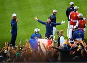 28 September 2018; Rory McIlroy of Europe performs the 'Viking Clap' prior to the Fourball Match against the Ryder Cup 2018 Matches at Le Golf National in Paris, France. Photo by Ramsey Cardy/Sportsfile