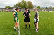 7 May 2018; Referee Maggie Farrelly with team captains Niamh O'Sullivan of Meath and Mary Rose Kelly of Wexford before the Lidl Ladies Football National League Division 3 Final match between Meath and Wexford at St Brendan's Park, in Birr, Offaly.  Photo by Piaras Ó Mídheach/Sportsfile