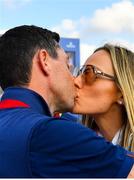 28 September 2018; Rory McIlroy of Europe kisses his wife Erica following his win in Afternoon Foursome Match against Bubba Watson and Webb Simpson of USA during the Ryder Cup 2018 Matches at Le Golf National in Paris, France. Photo by Ramsey Cardy/Sportsfile