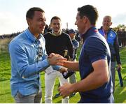 28 September 2018; Rory McIlroy of Europe, right, and professional footballer John Terry following his Afternoon Foursome Match against Bubba Watson and Webb Simpson of USA during the Ryder Cup 2018 Matches at Le Golf National in Paris, France. Photo by Ramsey Cardy/Sportsfile