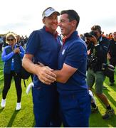 28 September 2018; Ian Poulter, left, and Rory McIlroy of Europe following their Afternoon Foursome Match against Bubba Watson and Webb Simpson of USA during the Ryder Cup 2018 Matches at Le Golf National in Paris, France. Photo by Ramsey Cardy/Sportsfile