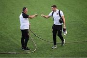 28 September 2018; Brian Gartland of Dundalk is greeted by Dundalk videographer Harry Taaffe on his arrival prior to the Irish Daily Mail FAI Cup Semi-Final match between Dundalk and UCD at Oriel Park in Dundalk, Co Louth. Photo by Stephen McCarthy/Sportsfile