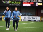 28 September 2018; Daire O'Connor, right, and Yoyo Mahdy of UCD prior to the Irish Daily Mail FAI Cup Semi-Final match between Dundalk and UCD at Oriel Park in Dundalk, Co Louth. Photo by Stephen McCarthy/Sportsfile